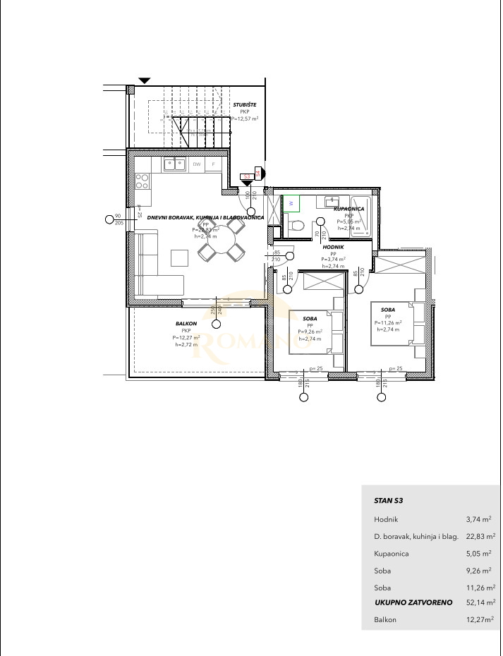 Dvosobno stanovanje z razgledom na morje na Čiovu, območje Salduna blizu kampa Rožac - 64 m2